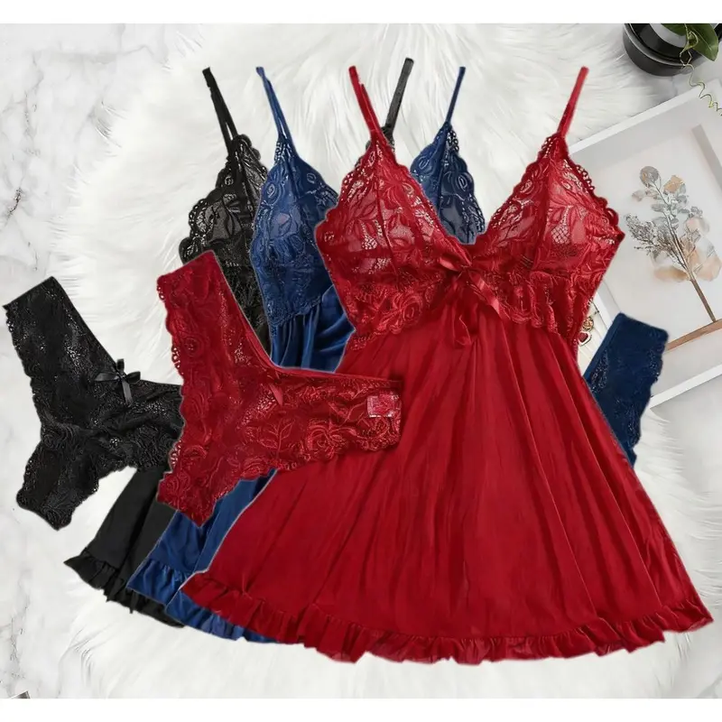 knee length dresses for ladies Cold Type Sheer L/S Lace Maxi Dress With Underwear