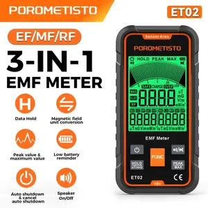 POROMETISTO ET02 3-in-1 EMF Meter, 5G RF/EF/MF Radiation Detector with Backlit LCD, Sound & Light Alarm, Ghost Hunting Paranormal Detector for Home and Office