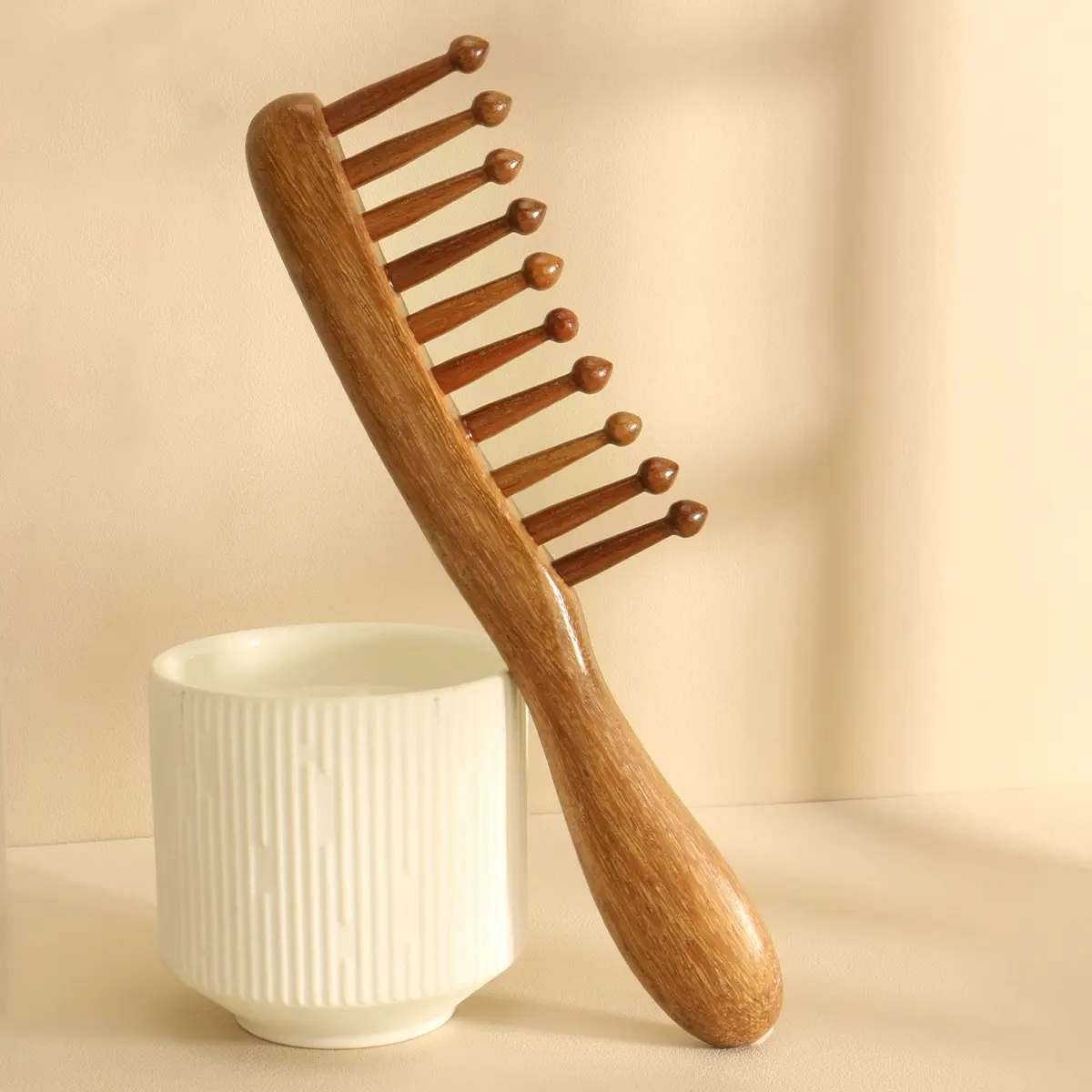 Natural Wooden Wide Tooth Comb, Hair Styling Comb, Scalp Massage Comb, Heatless Styling Tool Care For Women & Men, Comb Type
