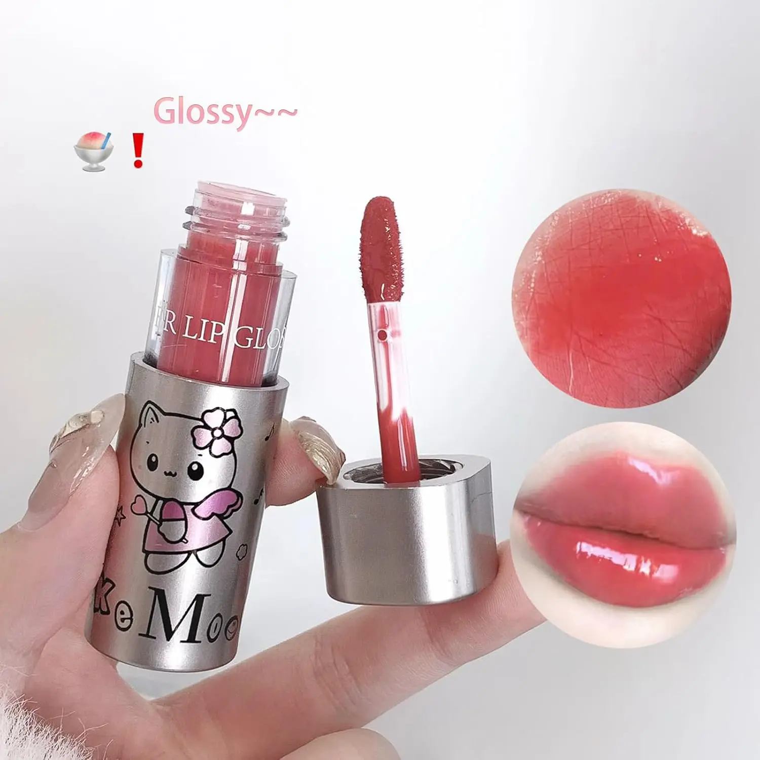 3 Pcs Colors Hydrating Lip Gloss, Cute Cat Jelly Liquid Lipsticks Glitter Glossy Lipgloss High Shine Glass Finish, Gift Lipstick for Women
