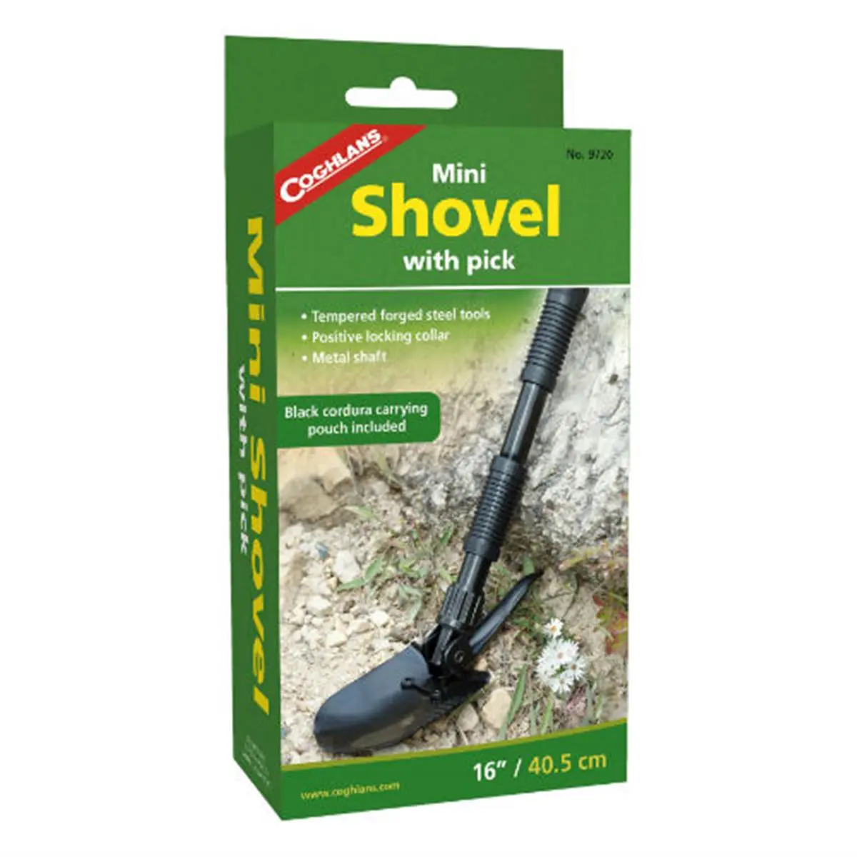 Coghlan's Tempered Steel Mini Shovel with Metal Shaft, Outdoor Garden Digging Tool, Includes Black Cordura Carrying Pouch
