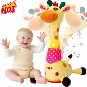Talking Singing Dancing Giraffe Toy Recharged Interactive Giraffe DIY Plush Musical Toys for Repeats What You Say Tummy Time Giraffe Gifts Stuffed Animal Toys