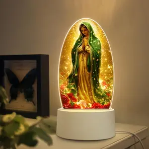 1pc USB-Powered Prayer Lamp Golden Halo & Roses Energy-Efficient Acrylic LED Light Stable Base for Home Decor Elegant Spiritual Ambiance for New Homes & Baptisms