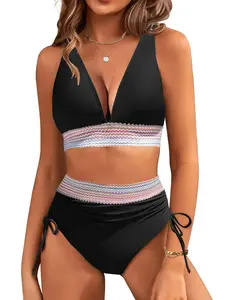 Womens High Waisted Bikini Sets Tummy Control Color Block Two Piece Swimsuit Full Coverage 2026 Bathing Suit # summer is coming, Summer Vibes, Tropical Style, Evening Style, Wardrobe Staple, Party Season