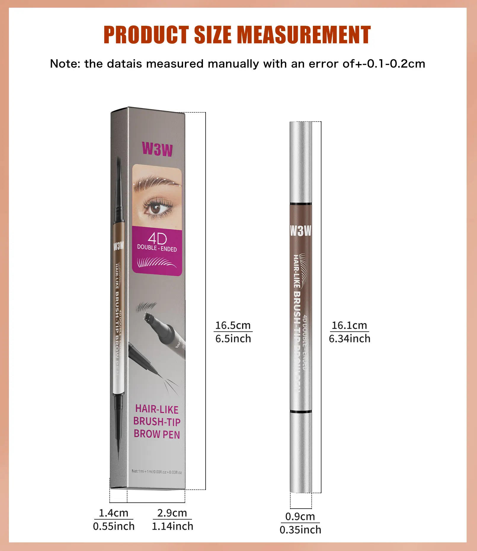 Original 4D Brush Tip Waterproof Microblading Eyebrow Pen, 2-in-1 Dual-Ended, Natural Hair-Like Strokes, Long-Lasting Waterproof mini eyebrow pencil, long-lasting color, smudge-proof.