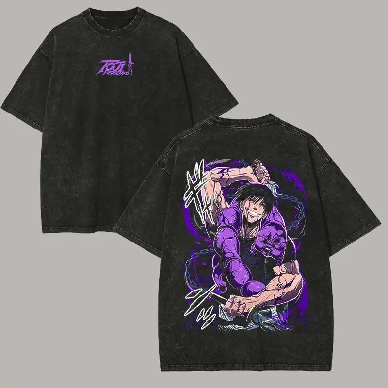 Double Sided Graphic T Shirt Purple Cursed Energy Print Oversized Unisex Short Sleeve Tee Dark Shonen Anime Y2K Grunge Streetwear Summer Anime Convention Outfit Gift For Otaku Jujutsu Fans,animebandtee,vintagetee,acidwashshirt,jujutsukaisenmerch, Shortsle