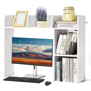 VEVOR Desktop Bookshelf,  2-Tier Desktop Storage Organizer, 37.2" x 9.5" x 28.9" Office Storage Rack Wood Display Shelf, Desktop Bookshelf Hutch with Anti-Slip Feet Pads, for Office, Home & Dorm, White