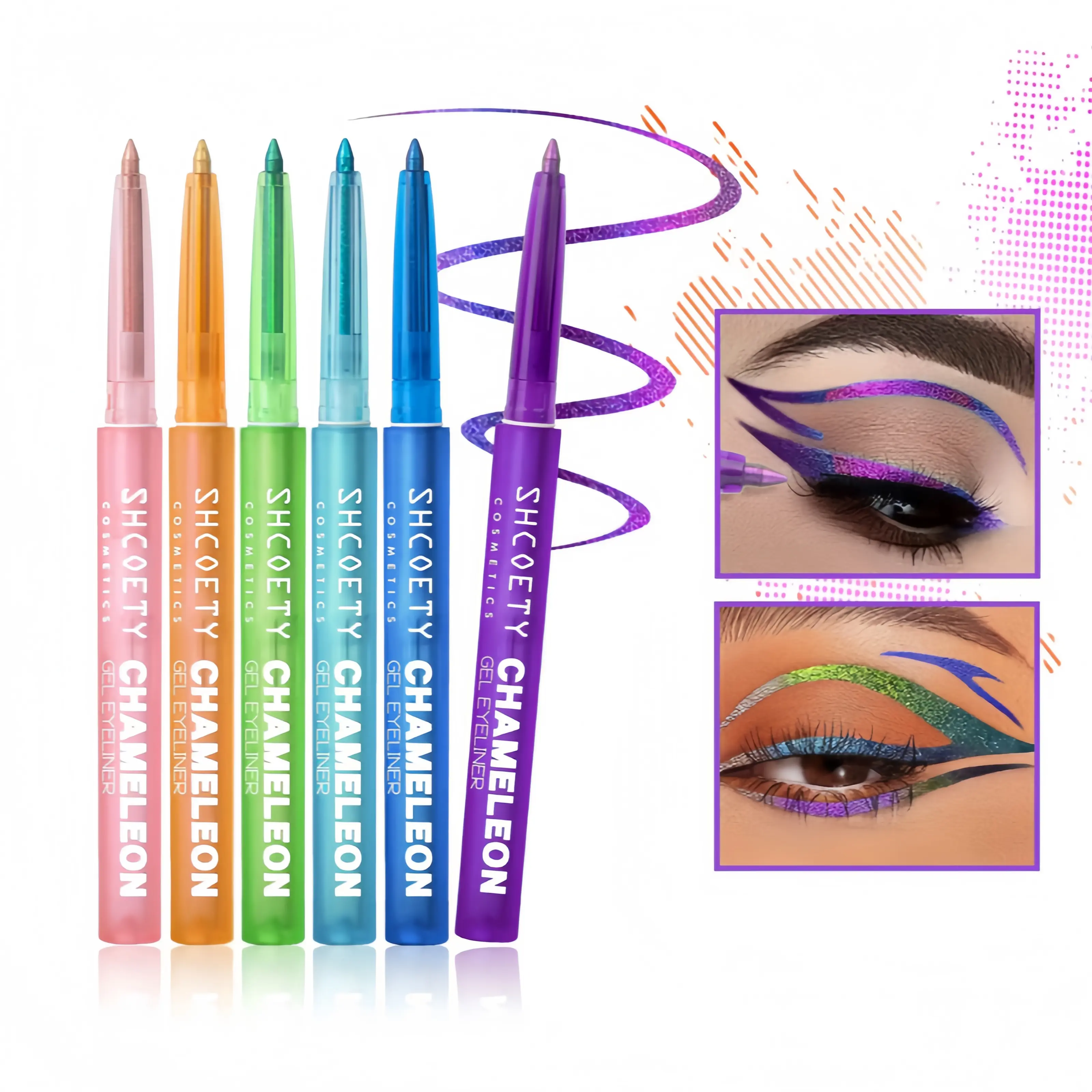 6-Color Chameleon eyeliner pencil, Eye makeup supplies, Eye makeup product, changes color under different lighting, for music festivals, New Year's metallic eye looks, one pencil unlocks multiple styles, smudge-proof, waterproof, sweat-resistant