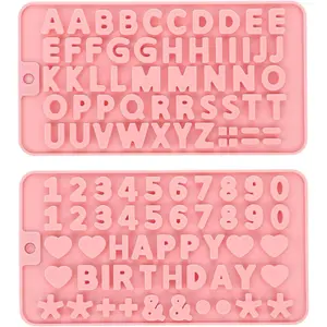 2 pcs Number Chocolate Molds and Letter Silicone Molds,Reusable Alphabet Candy Molds with Happy Birthday Cake Decorating Symbols, for cake cookies, ice cubes, chocolate resin
