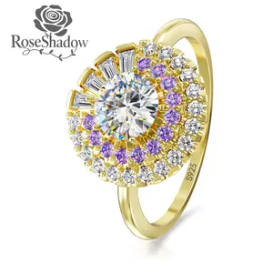 ROSESHADOW Moissanite Rings for Women 0.8ct Round Cut 14K Gold Plated D Color VVS1 Synthetic Moissanite Promise Engagement Bands Colorful Fine Jewelry Gifts for Her