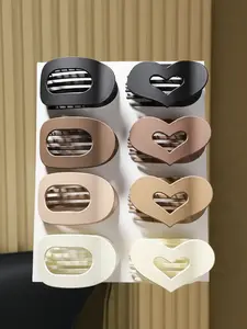 8-piece set of autumn and winter milk tea color basic large women's hair clip on the back of the head, simple hair accessories for daily wear comfortable and safe flat hair clip