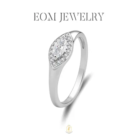 Moissanite Classic Marquise Halo Ring Silver-Plated Jewelry Wedding Engagement Anniversary Valentine's Day Birthday Gift Daily Wear