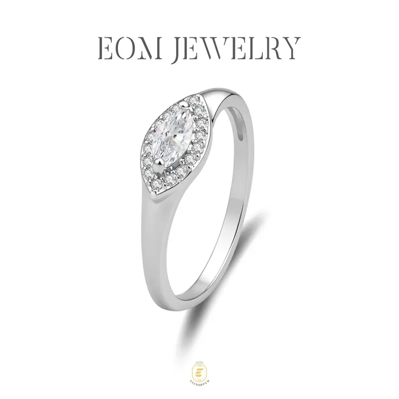 Moissanite Classic Marquise Halo Ring Silver-Plated Jewelry Wedding Engagement Anniversary Valentine's Day Birthday Gift Daily Wear