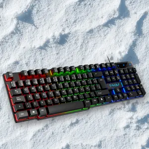 Multilingual Illuminated Gaming Keyboard with Arabic Spanish Russian Layouts Spill Resistant Design and Ergonomic Wrist Rest for Enhanced PC Comfort