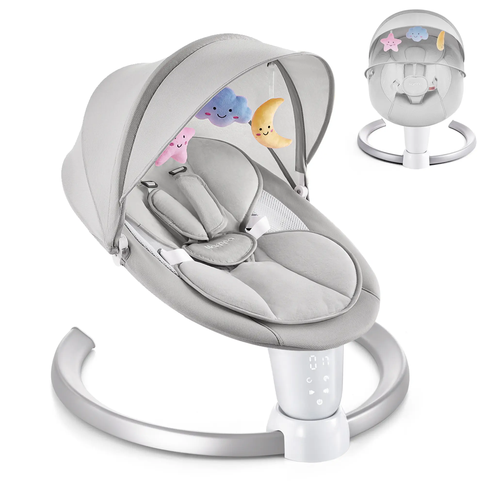 HARPPA Baby Electric Swing Rocking Chair for Newborns - Baby Items with Mosquito Net, Metal Frame, Adjustable Harness, Portable Foldable Design, 5 Speeds, Timer, 12 Soothing Songs, Remote Control, Newborn Baby
