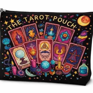 Tarot Makeup Bag - Black with Tarot Cards, Zipper Closure, Ideal for Organizing Makeup and Accessories