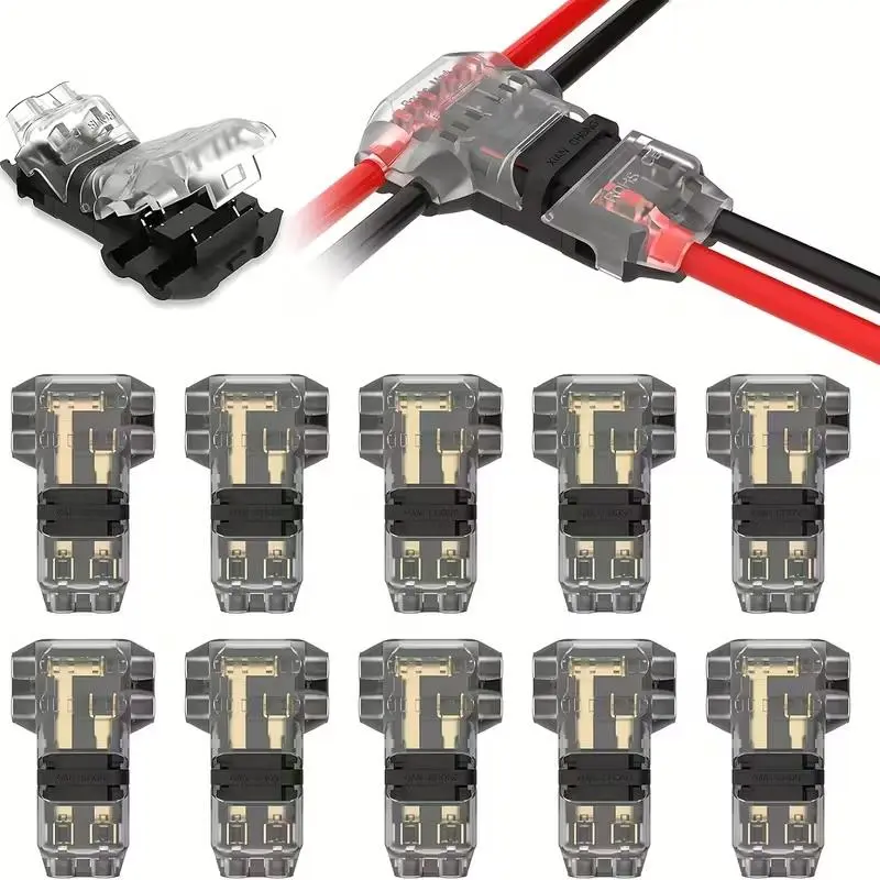 T Type 2 Pin Wire Splice Connectors - No Stripping Solderless Quick Connectors for LED Strip, Automotive, 14-20 AWG Low Voltage Wiring, 3 Way T Tap Connectors for DIY & Electrical Projects-0