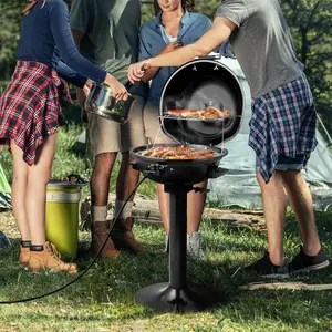 COSTWAY Outdoor Electric Grill 1600W, Stand BBQ Grill w/Warming Rack for 15-Serving, Adjustable Temperature, Removable Greqase Tray, Portable Barbecue Grill for Camping Party Balcony Garden