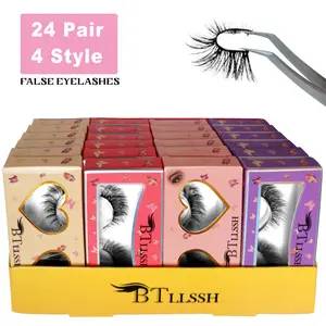 24 Pack 4 Style False Eyelashes, Handmade Full Strip, Cruelty Free, Dramatic 3D Lashes, Black, 24 Pairs, Makeup Cosmetic