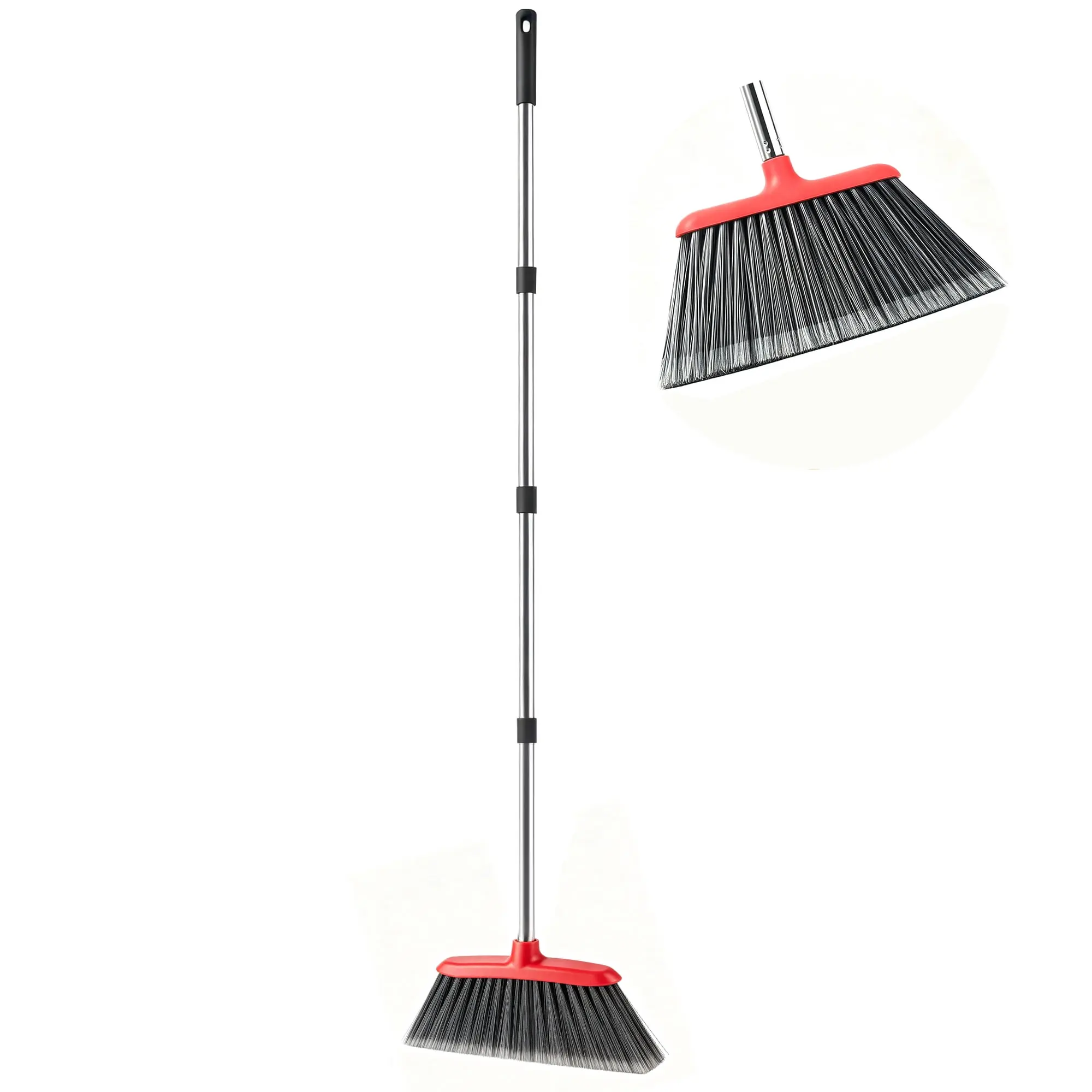 Brooms for Floors, Heavy Duty Outdoor Stiff Bristle Angle Broom for Patio, Garage, Deck & Garden, Indoor Sweeping Broom with Long Handle