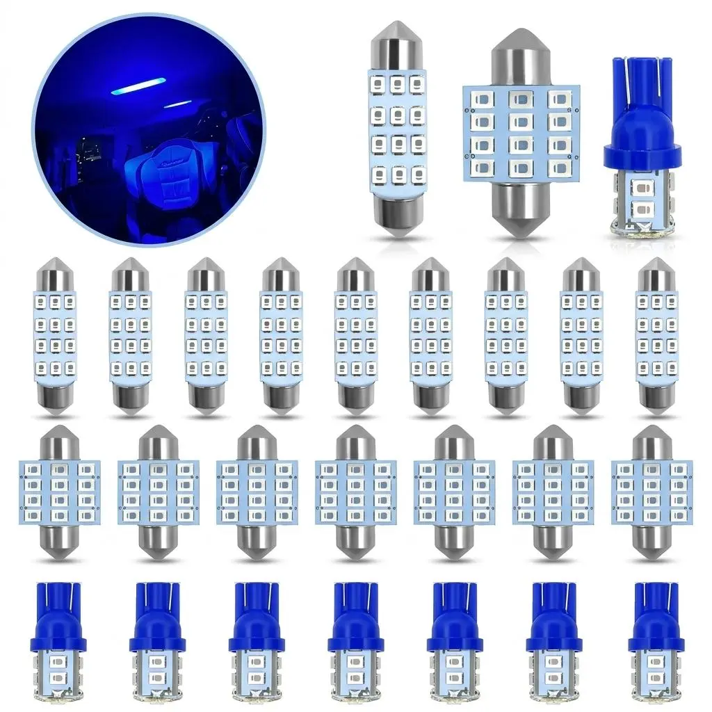 Blue LED Interior Car Light Bulb Kit, Super Bright T10 Size Festoon Bulbs for Dome, Map, License Plate, 12V Error-Free Plug-and-Play Vehicle Accessories