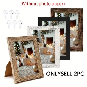 American Vintage Wooden Photo Frame, 6x7 Inch, Wood Pattern, Wall & Desktop Mount, Horizontal & Vertical, Christmas Decor