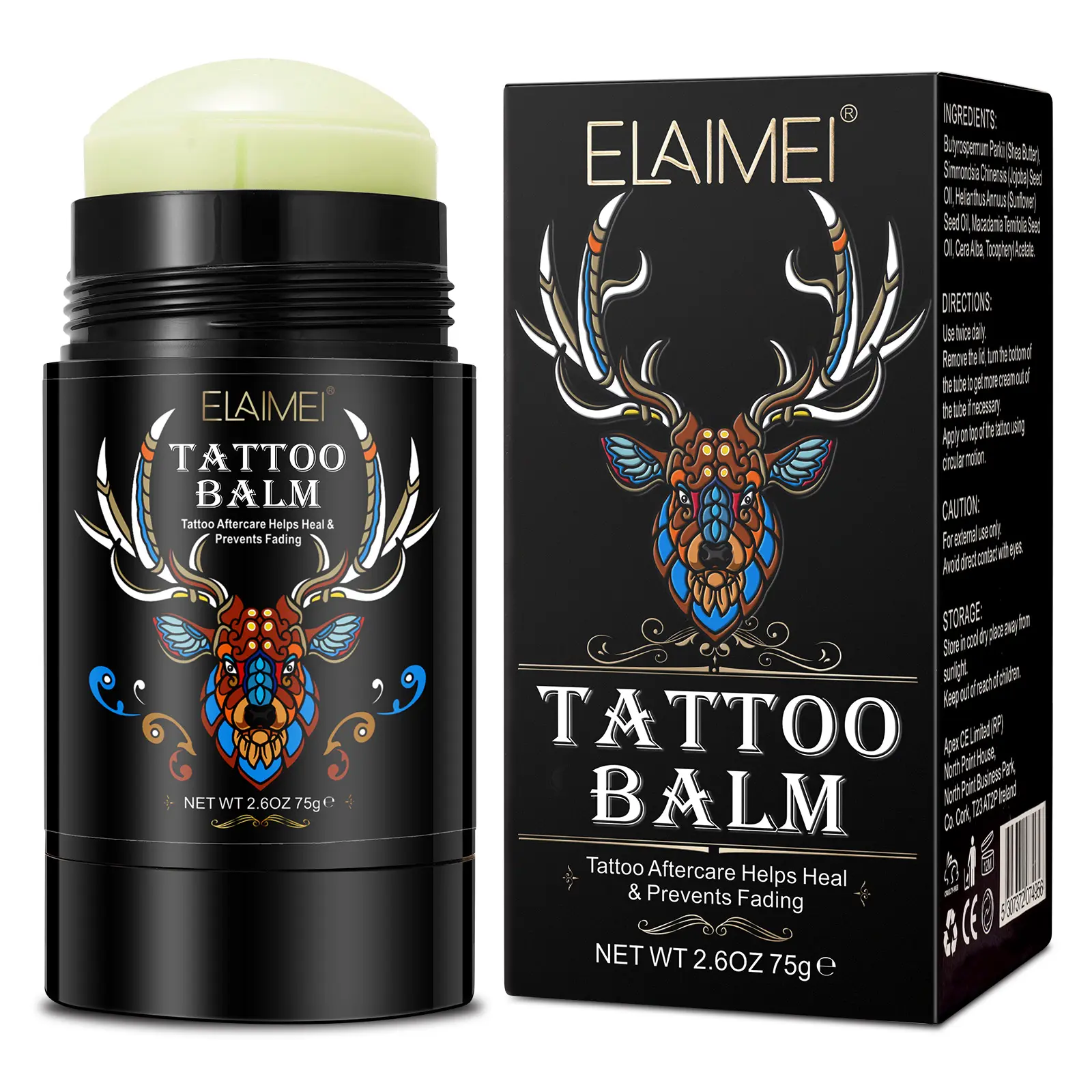 Elaimei Tattoo Balm Stick 75g, Tattoo Aftercare Cosmetics, Healing & Fade Prevention, Enhances Ink Vitality, Post-Tattoo Care, Moisturizes & Speeds Up Healing, Tattoo Treatment Balm