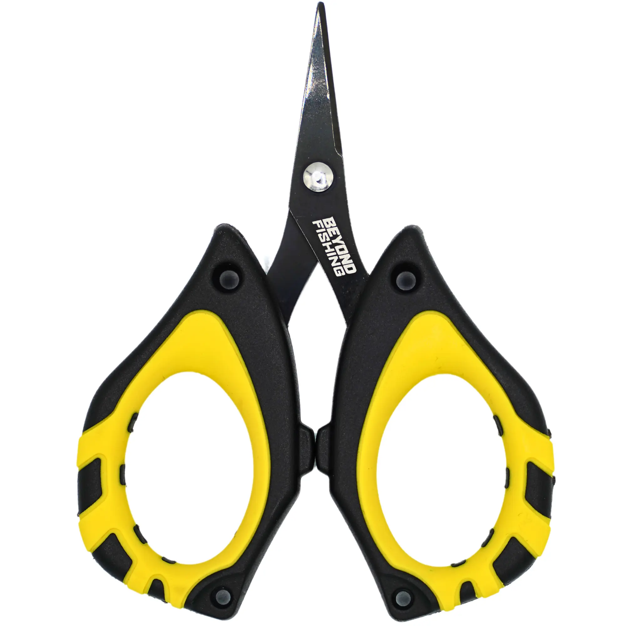 Beyond Beauty 4.5in Stainless Steel Fishing Scissors for Braided Line, Serrated Blades, Non-Slip Grip, Large Finger Holes Line Cutter