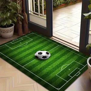 Soccer Field Print Floor Mat, 3D Football Pitch Pattern Non-Slip Doormat, Decorative Carpet for Kids Room Entrance Home, Entryway Rug, 1PC   40x60cm 50x80cm 60x90cm 80x120cm Multiple sizes available