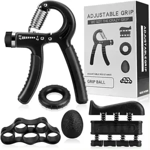 5-Piece Hand Grip Strengthener Exercise Kit for Men & Women, Includes Trainer, Stretcher, Grip Ring & Stress Ball