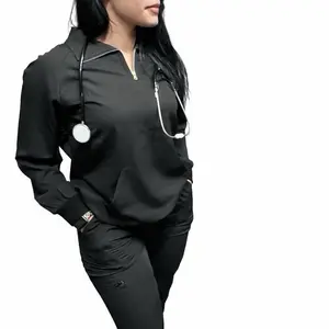 Royal ScrubWear Ivy Long Sleeve Scrub Top | Zip Front with Kangaroo Pocket