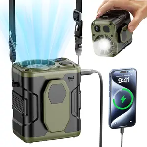 Upgrade Portable Waist Fan Clip - 10000mAh Rechargeable Wearable Belt/Neck Fan with Light, 5 Speeds Strong Airflow Cooling for Outdoor Jobsite Camping Travel