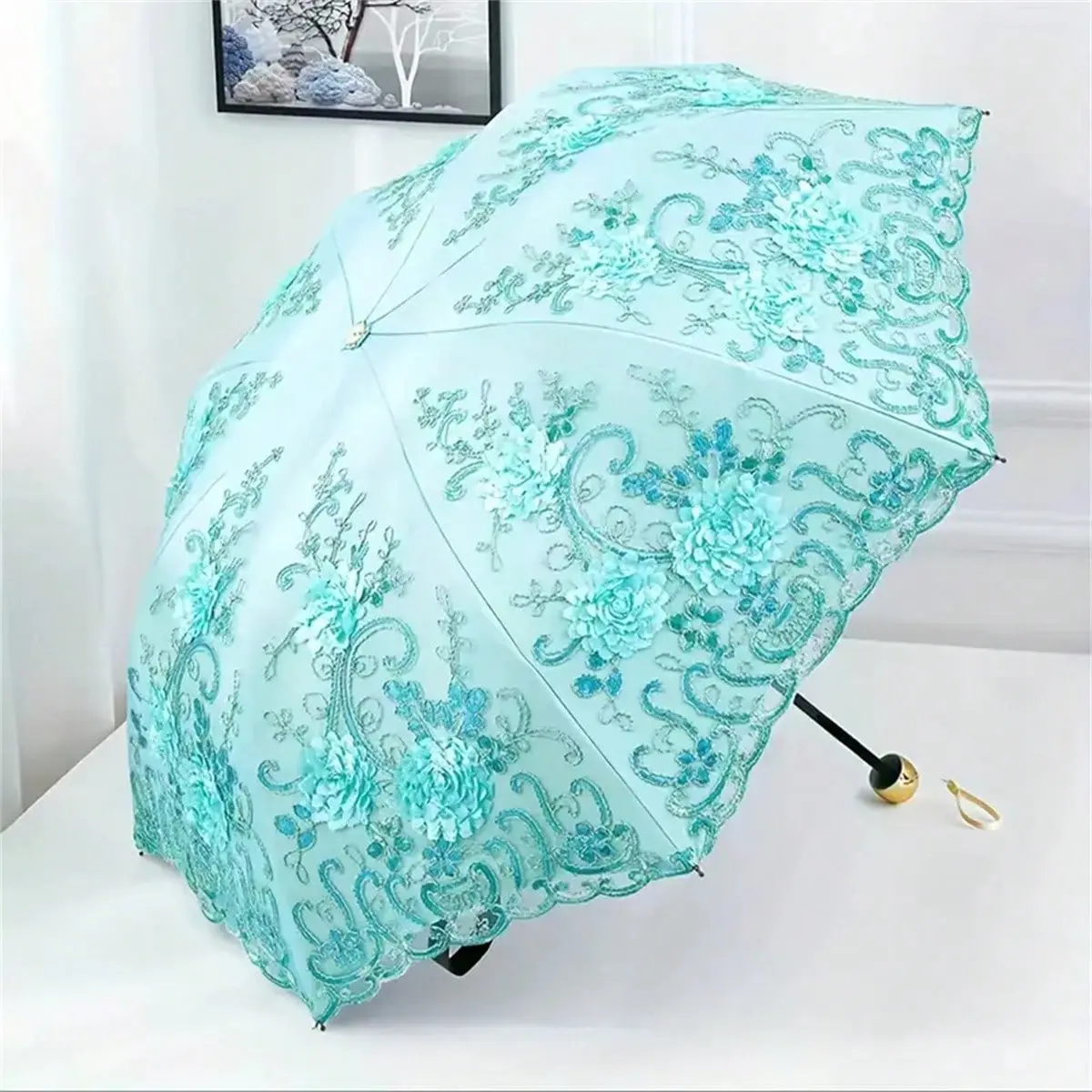 Lace Princess Parasol, UPF50+ Full UV Protection, Lightweight Portable Foldable Sun Umbrella, Dual Use Rain & Sun Lolita Decorative Umbrella for Outdoor Wedding Photography