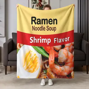 Super Soft Comfortable Sofa Blanket, Ramen Noodle Soup Shrimp Flavor Theme, Lightweight Portable Creative Food Gift