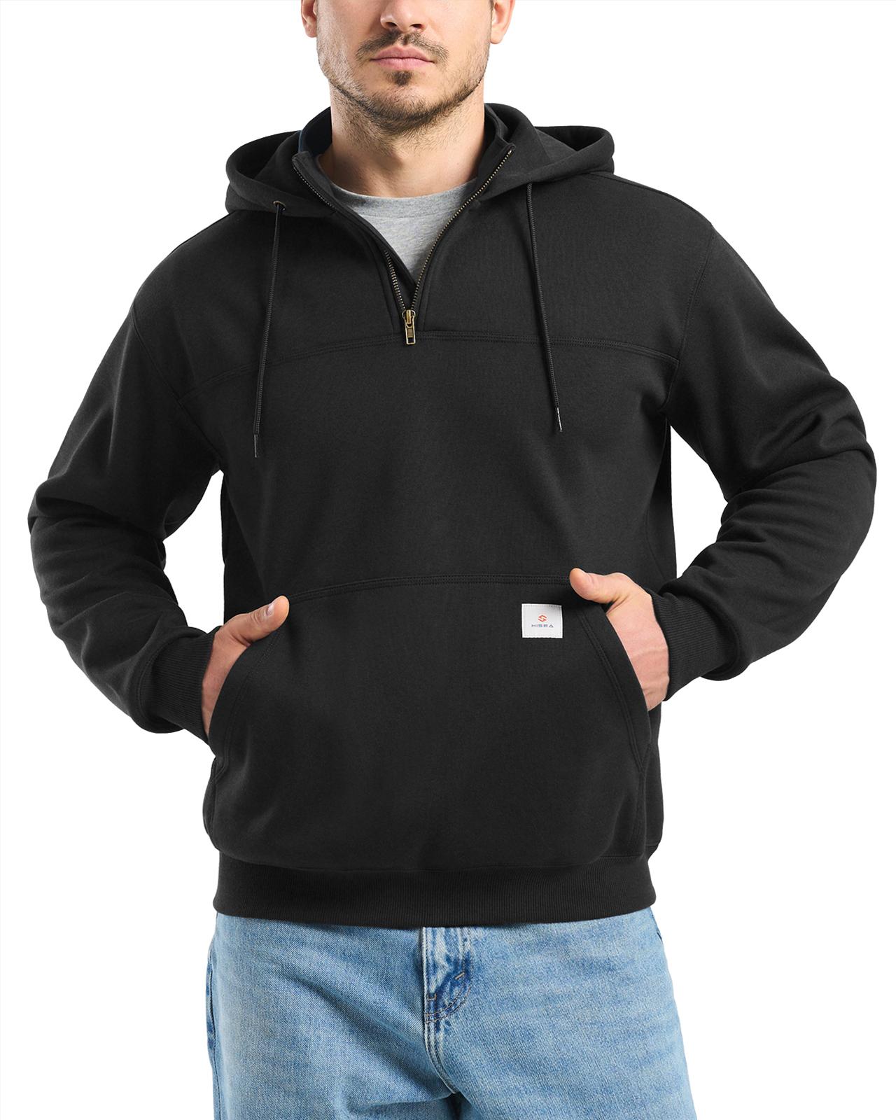 HISEA Men’s Classic Cotton Fabric Adjustable 1/4-Frontzip Comfortable Machine-Washable Heavyweight Insulated Water-Resistant Fleece Work Hoodie Tops - Winter Outdoor Work, Cold Weather Protection, Adjustable Men's Hoodies