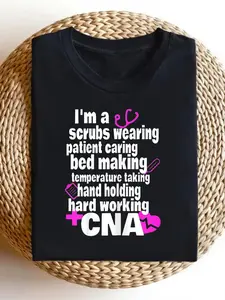 Men's CNA Assistant T Shirt Nursing Assistant Uniform with CNA Logo & Duties Print Black & White Healthcare Worker Apparel Machine Washable Scrubs for Nurses Aides