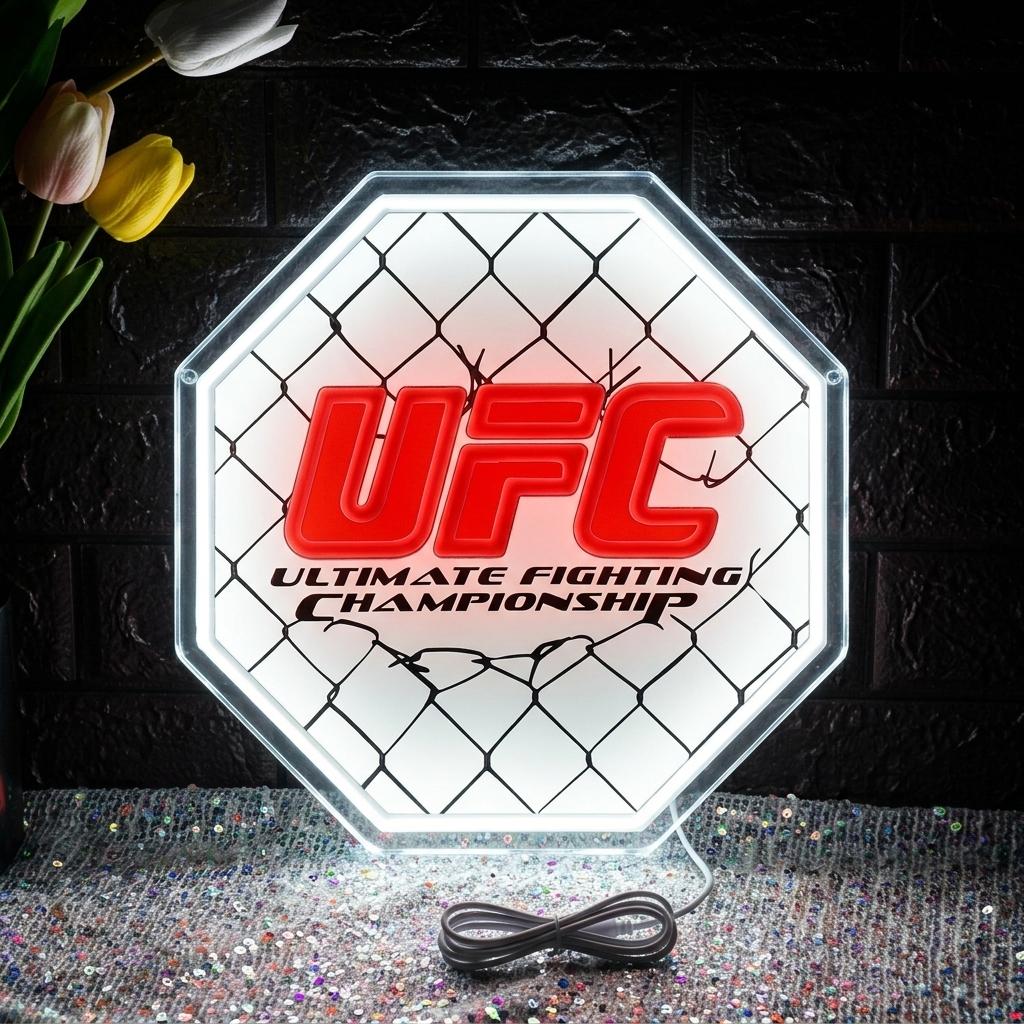 UFC Octagon Cage Neon Sign LED Wrestling Neon Sign for Gaming Bedrooms, Match Parties, Sports Fan Gifts, Wrestling Gifts, Sports Themed Lighting, Gym Decor and Man Cave (13.4"x13.4")