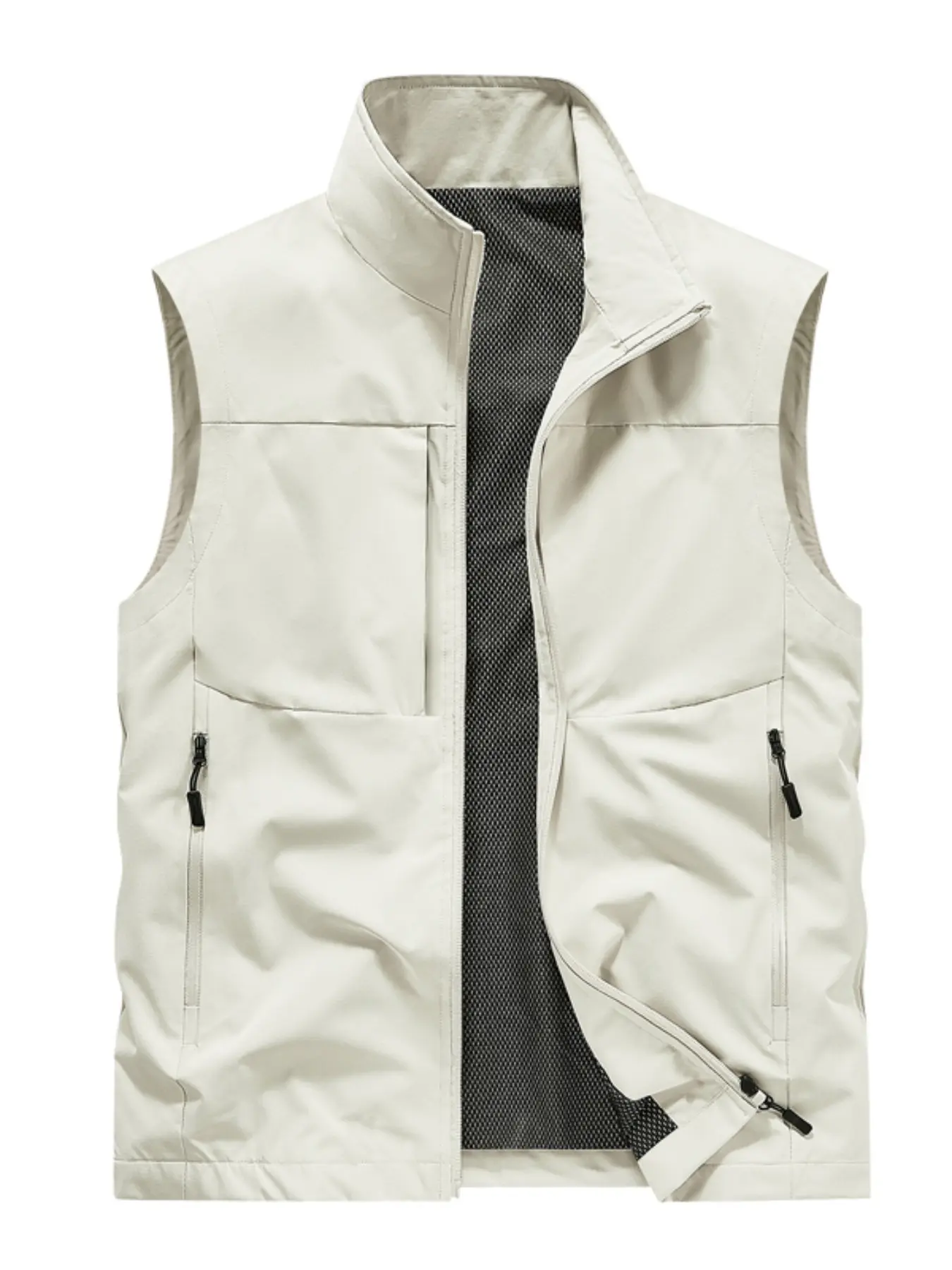 Men's Lightweight Outdoor Vest Gilet, Waterproof Stand Collar Jacket with Multiple Pockets, Sleeveless Jacket for Hiking, Fishing, Travel