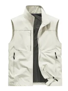 Men's Lightweight Outdoor Vest, Waterproof Stand Collar Jacket with Multiple Pockets, Sleeveless Jacket for Hiking, Fishing, Travel