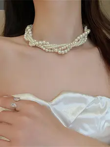 Faux Pearl Decorated Necklace for Women for Gift, Clavicle Matching Necklace, Fashion All-match Accessory, Necklets