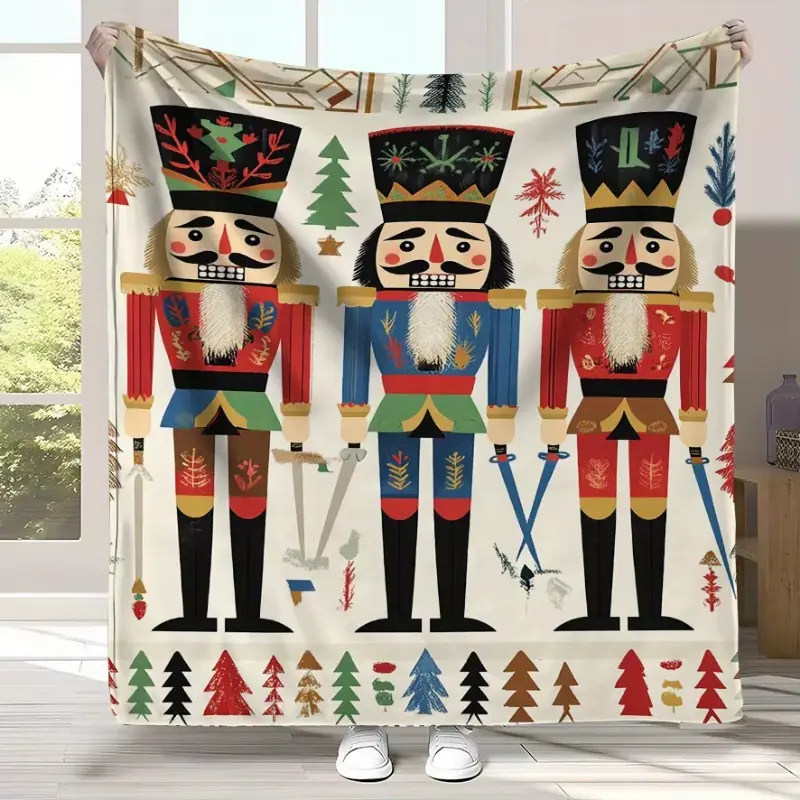 Vintage Style Print Nutcracker Fleece Fabric Throw Blanket - Soft, Warm, Multi-Size Bedding with Holiday Charm for Home/Couch/Bed Seasonal Decor, 40*50In(Kids)