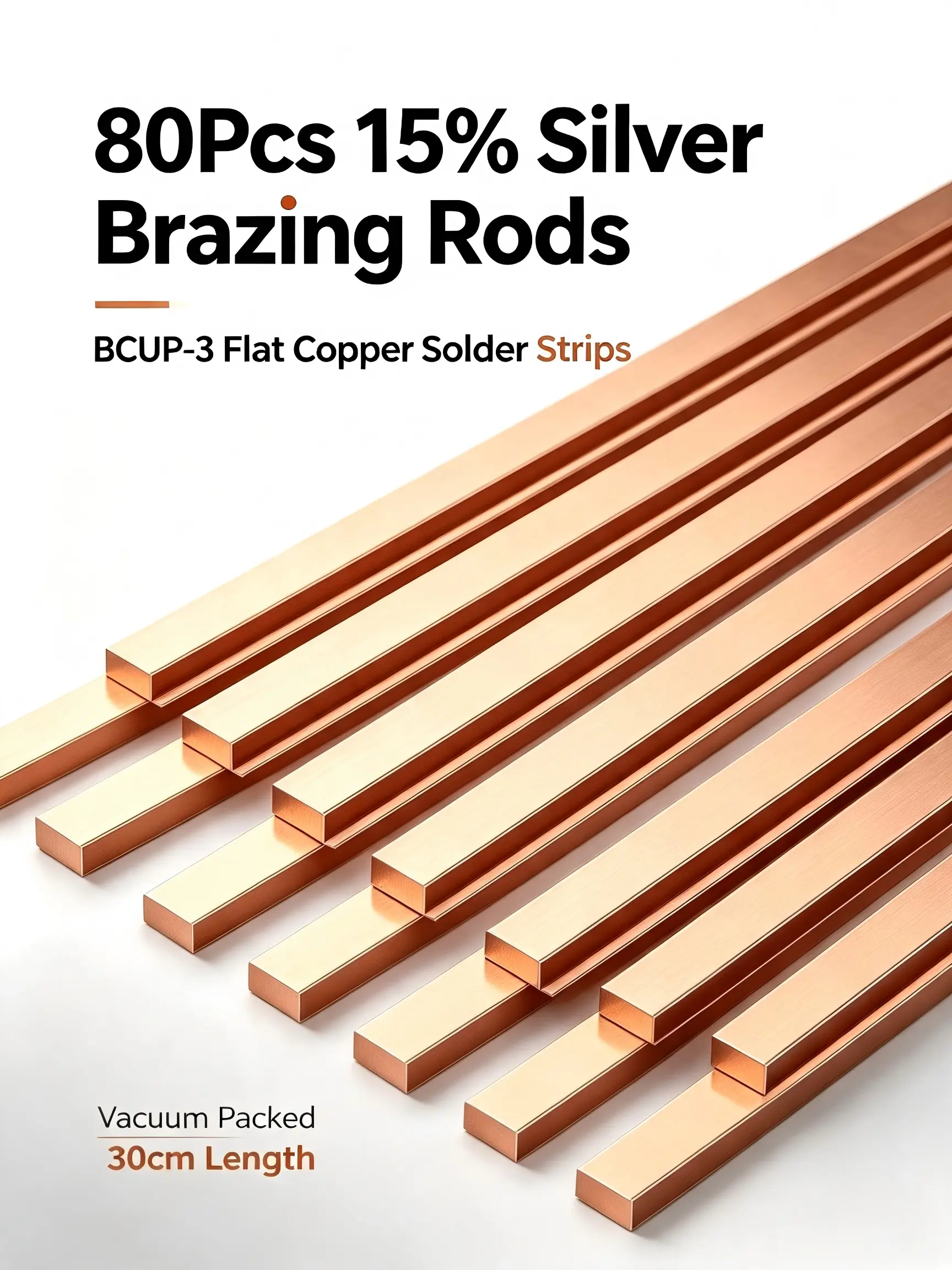 80Pcs 15% Silver Brazing Rods BCUP-3 Flat Copper Silver Solder Strips 30cm Length Welding Rods for Copper Brass Metal Repair Vacuum Packed