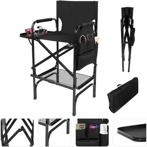 Portable Makeup Artist Chair with Foldable Tabletop Storage Bags & Oversized Design for Outside Knee Protection and Makeup Case Organization