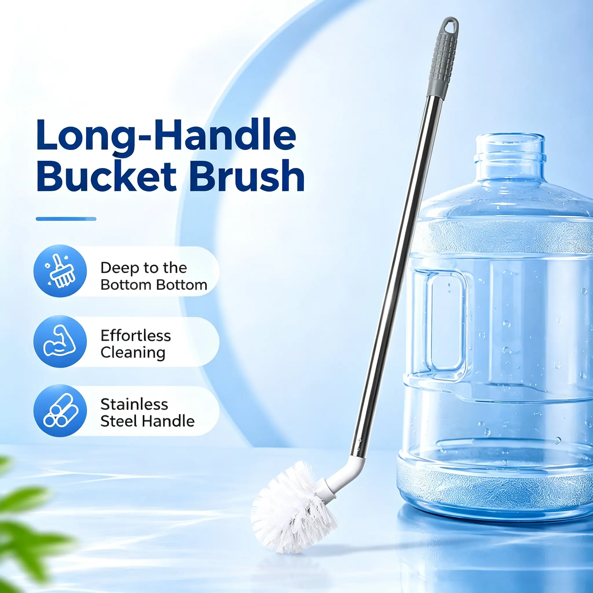 Stainless Steel Water Bucket Bottle Brush - 23" Long L-Shaped Brush with Non-Slip Handle, 3 & 5 Gallon Water Bottle Cleaner Brush for Sink, Filter, Glasses Bottle, T-hermos Cup and Ceramic Tile
