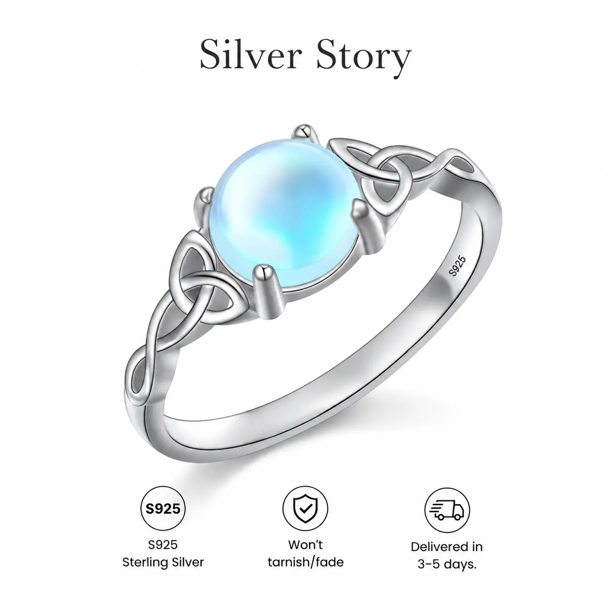 925 Sterling Silver Moonstone Ring for Women, Vintage Celtic Twisted Weave Design, Elegant Iridescent Gemstone, Meaningful Anniversary Promise Gift with Adjustable Band, Elegant Everyday Ring, Engagement Promise Ring
