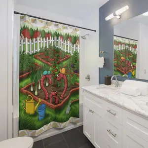 Worm Garden Cartoon Shower Curtain | Vegetable Patch, Tomato Beds