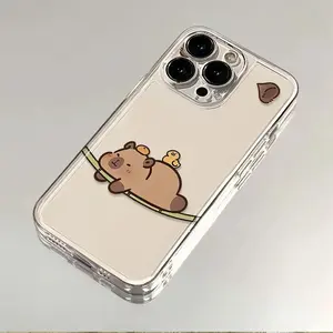 Adorable Capybara Cartoon Transparent Mobile Phone Case for iPhone 17 Pro Max/16/15/14/13/12/11