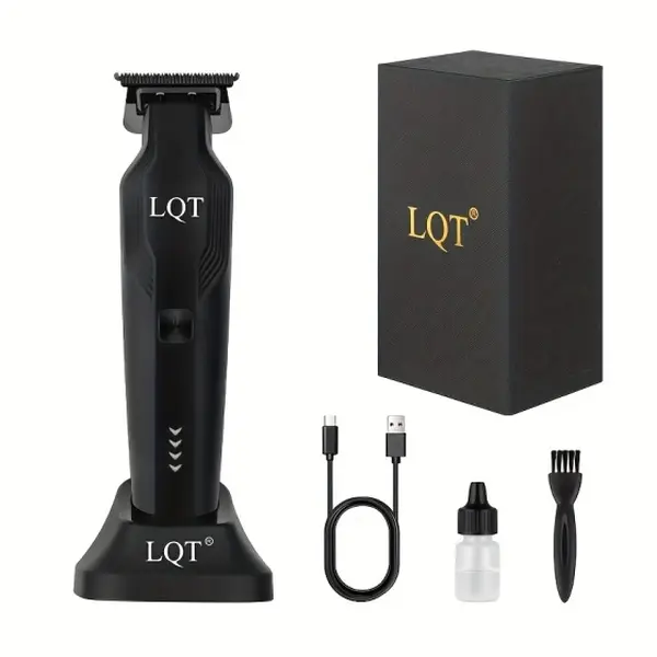 LQT Matte Black Vertical Charging Dock T-Blade Hair Trimmer - Cordless USB Fast Charging Edger with 1-Button Control, Low-Noise Close-Cutting Tool for Neck, Hairline & Beard Styling