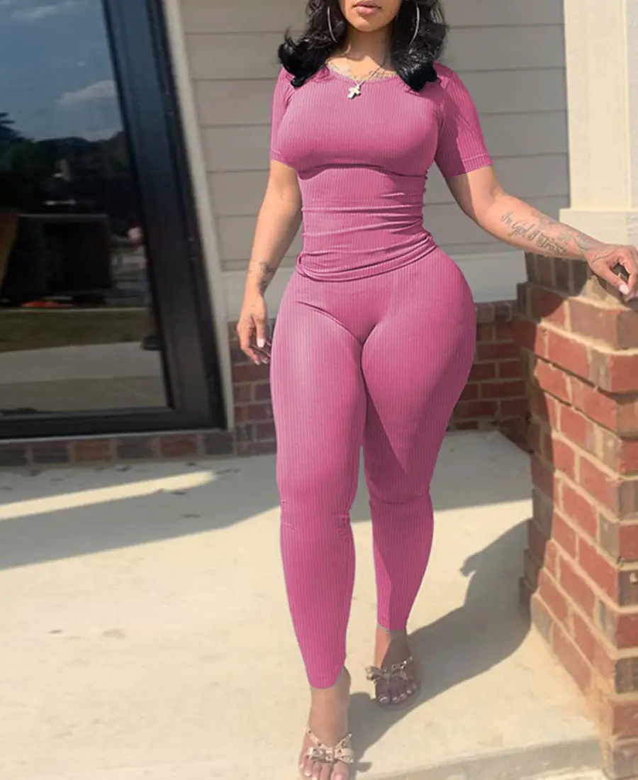 Women's Solid short sleeves Sports Second-Skin Feel Tight-Fitting Playsuit Jumpsuit, Workout Ribbed short sleeves Exercise Sportswear Bodysuits Bodycon Jumpsuit,2 piece suit sets,jumpsuits,yoga set,plus size birthday outfit,tie dye workout jumpsuit