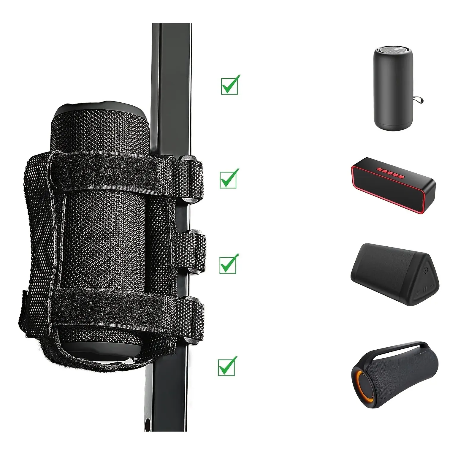 Portable Bike Golf-Cart Speaker Mount - Adjustable Strap Holder for Bluetooth Speaker, Waterproof Holder for Railing or Handlebar of Bicycle, Scooter, Motorcycle - Speaker Straps for Bikes, Bike Accessories, Cycling Accessories